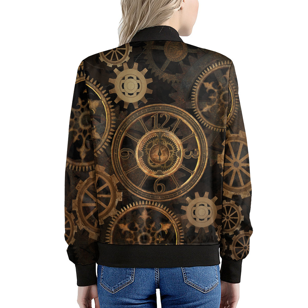 Vintage Steampunk Gears Print Women's Bomber Jacket