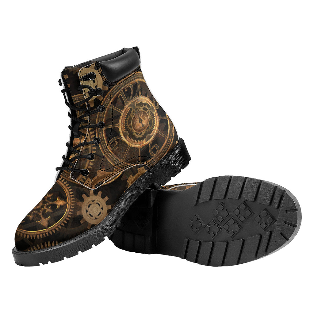 Vintage Steampunk Gears Print Work Boots