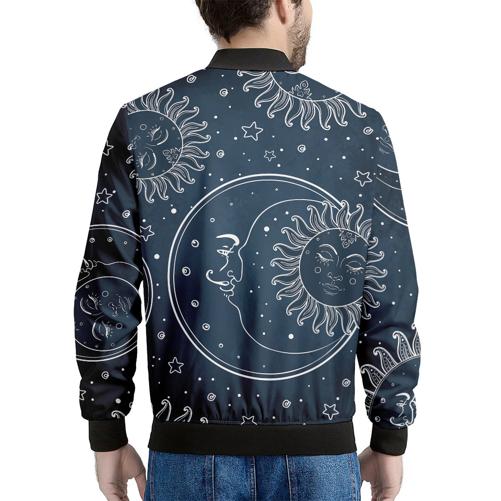 Vintage Sun And Moon Pattern Print Men's Bomber Jacket