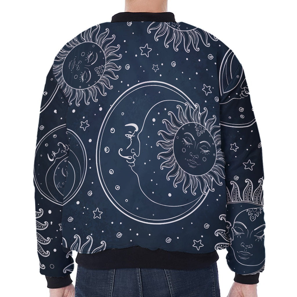 Vintage Sun And Moon Pattern Print Zip Sleeve Bomber Jacket
