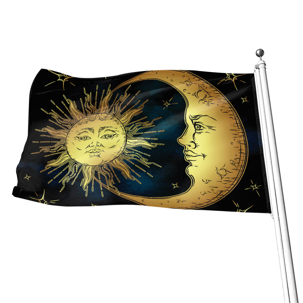 Vintage Sun And Moon Print Flag