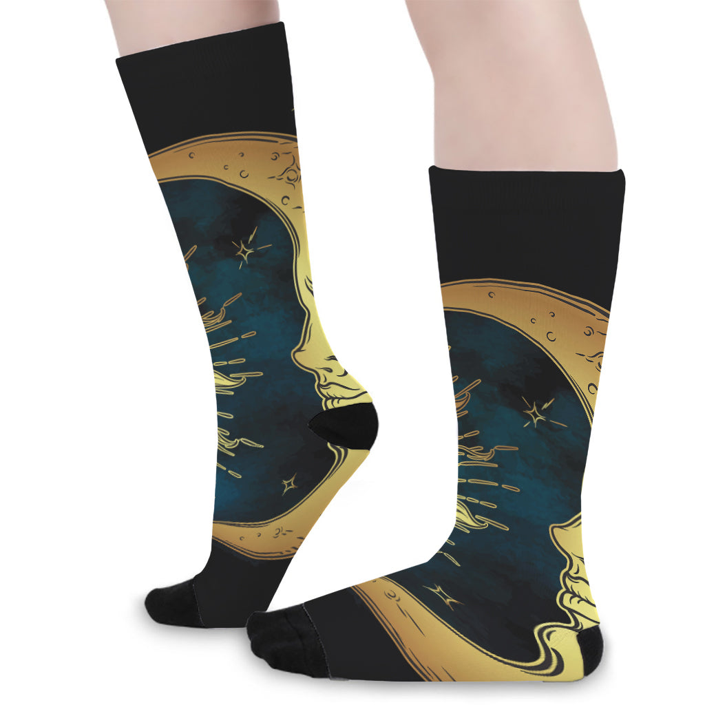Vintage Sun And Moon Print Long Socks