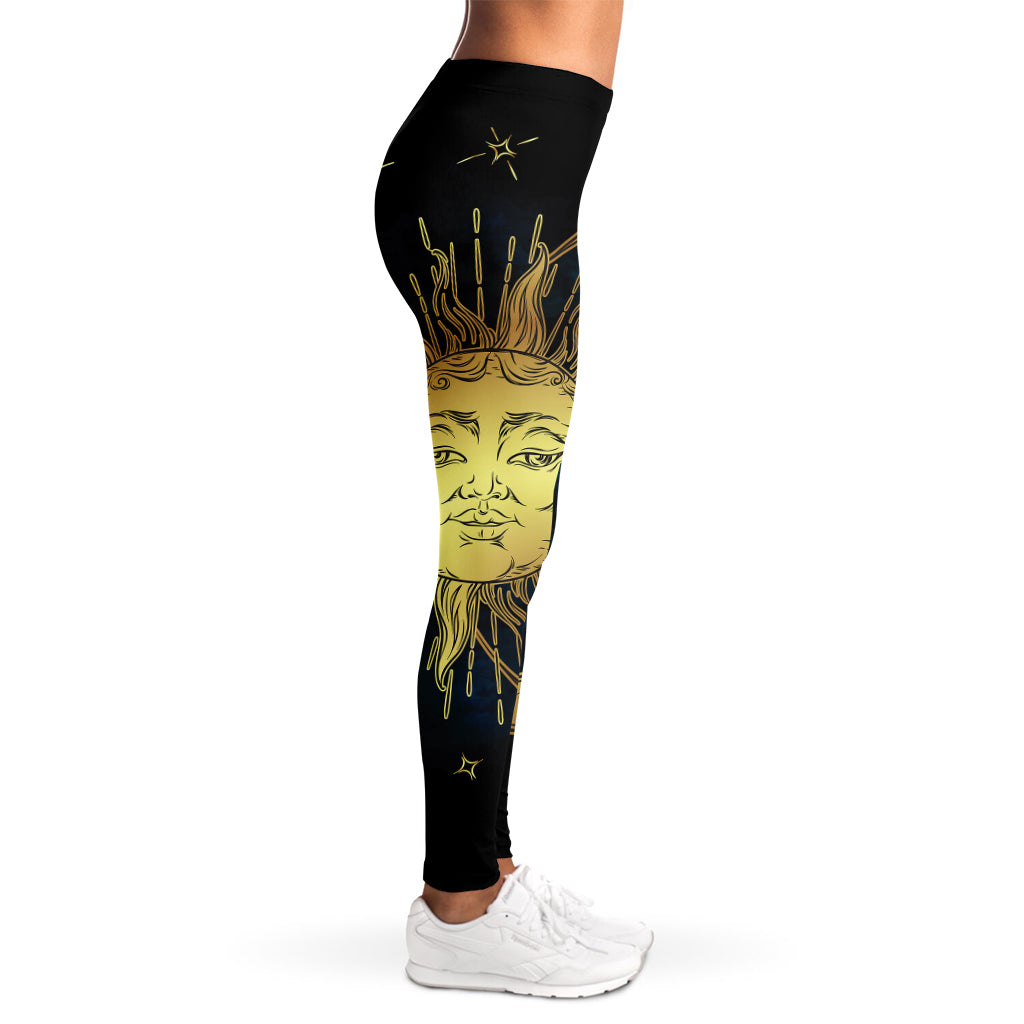 Vintage Sun And Moon Print Women's Leggings