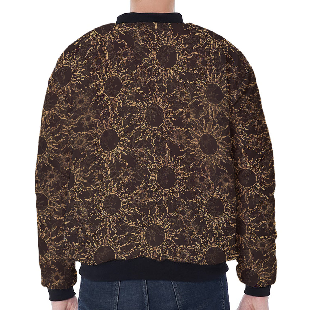 Vintage Sun Pattern Print Zip Sleeve Bomber Jacket
