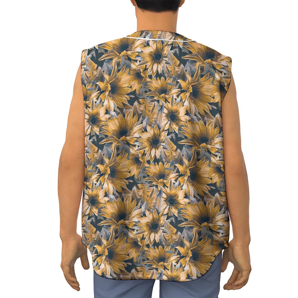 Vintage Sunflower Pattern Print Sleeveless Baseball Jersey