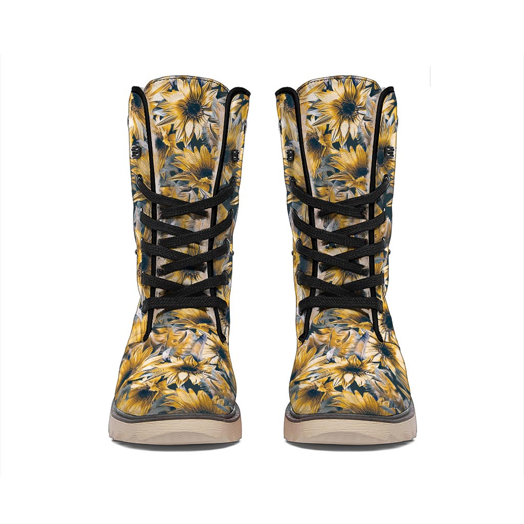 Vintage Sunflower Pattern Print Winter Boots