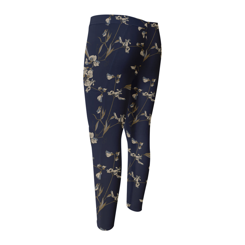 Vintage Sweet Pea Pattern Print Men's Compression Pants