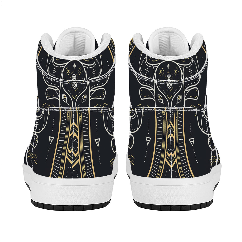 Vintage Taurus Zodiac Sign Print High Top Leather Sneakers