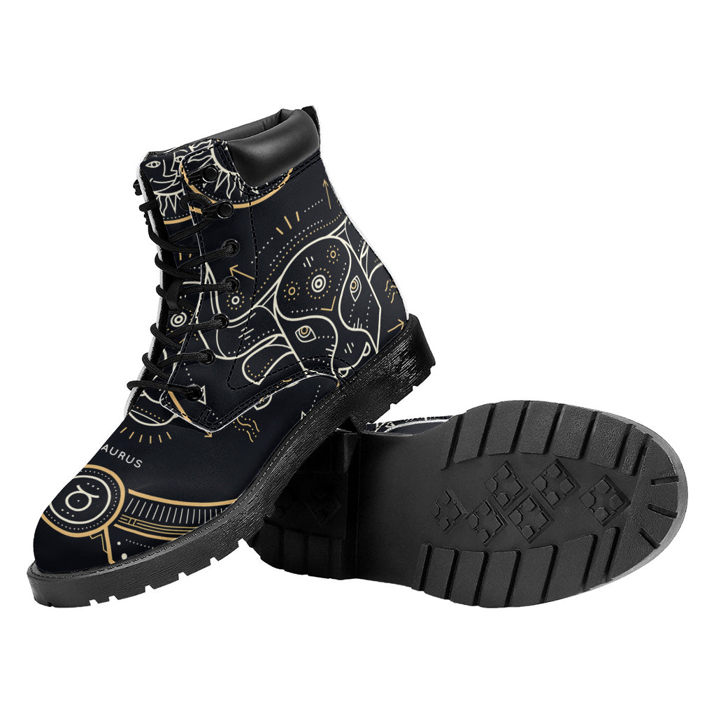 Vintage Taurus Zodiac Sign Print Work Boots