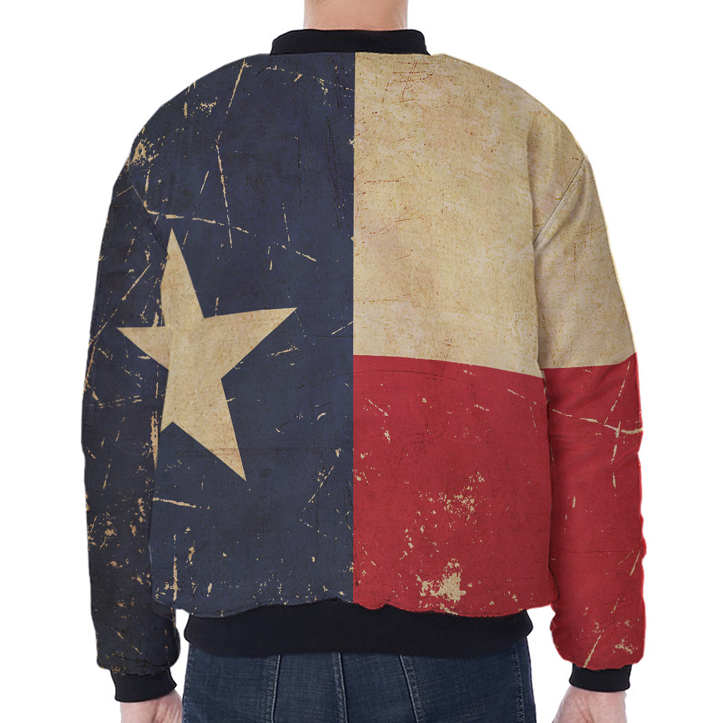Vintage Texas Flag Print Zip Sleeve Bomber Jacket
