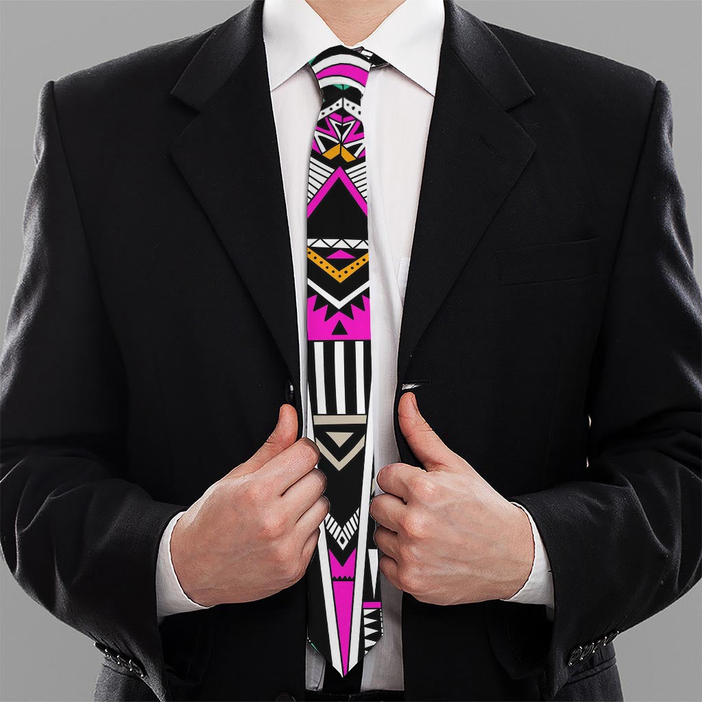 Vintage Tribal Aztec Pattern Print Necktie