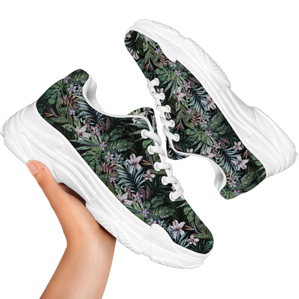 Vintage Tropical Floral Print White Chunky Shoes