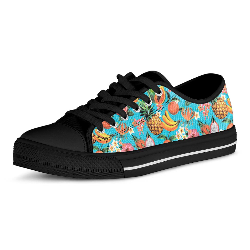 Vintage Tropical Fruits Pattern Print Black Low Top Sneakers