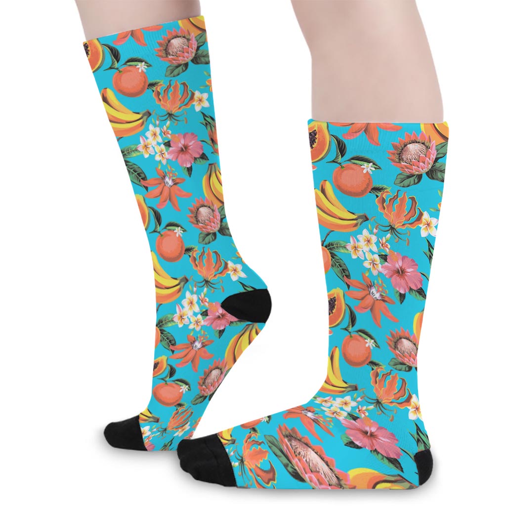 Vintage Tropical Fruits Pattern Print Long Socks