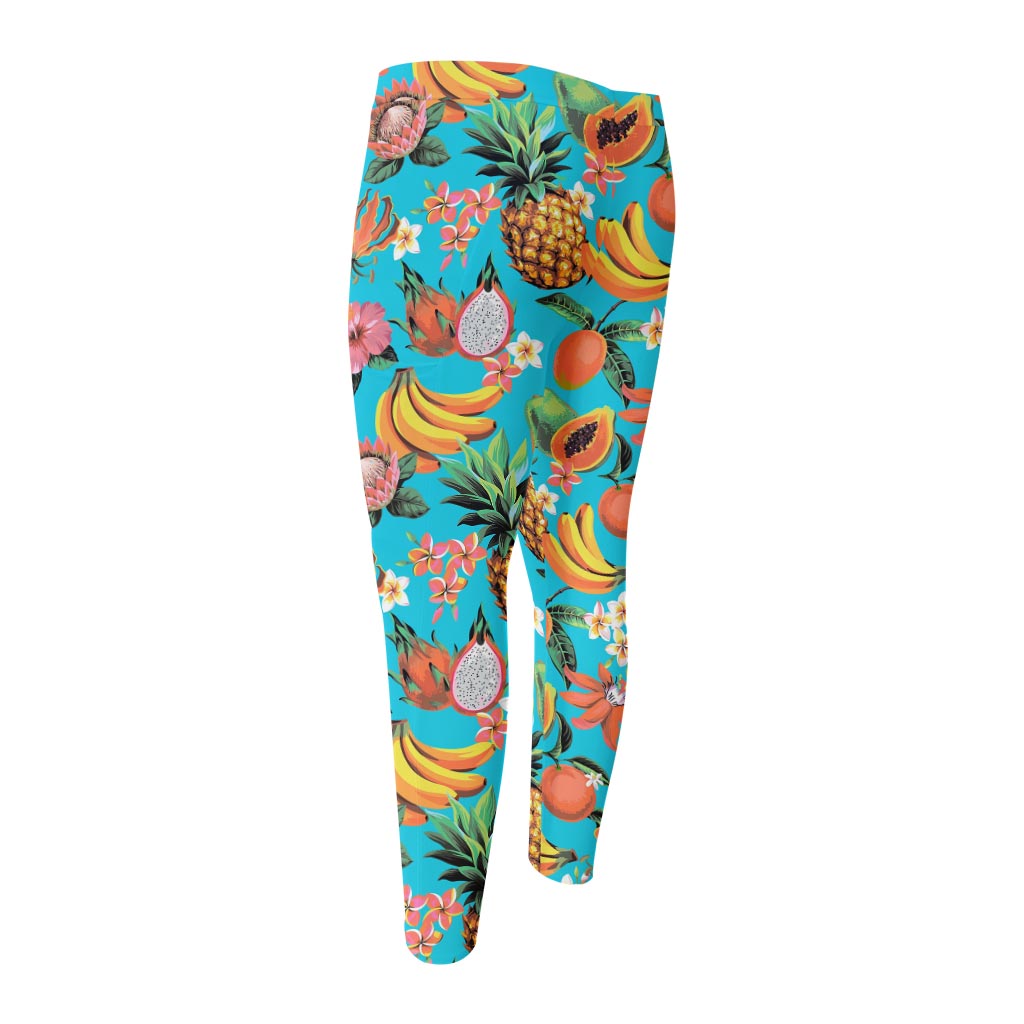 Vintage Tropical Fruits Pattern Print Men's Compression Pants