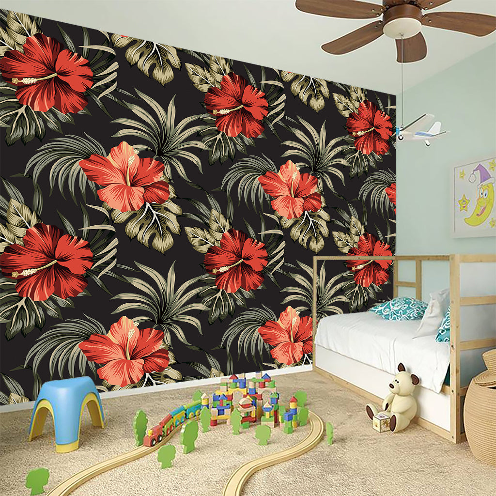 Vintage Tropical Hibiscus Floral Print Wall Sticker