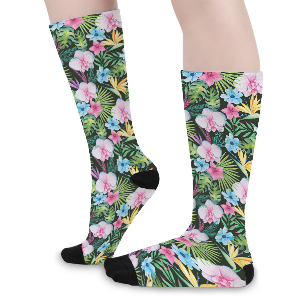 Vintage Tropical Jungle Hawaiian Print Long Socks
