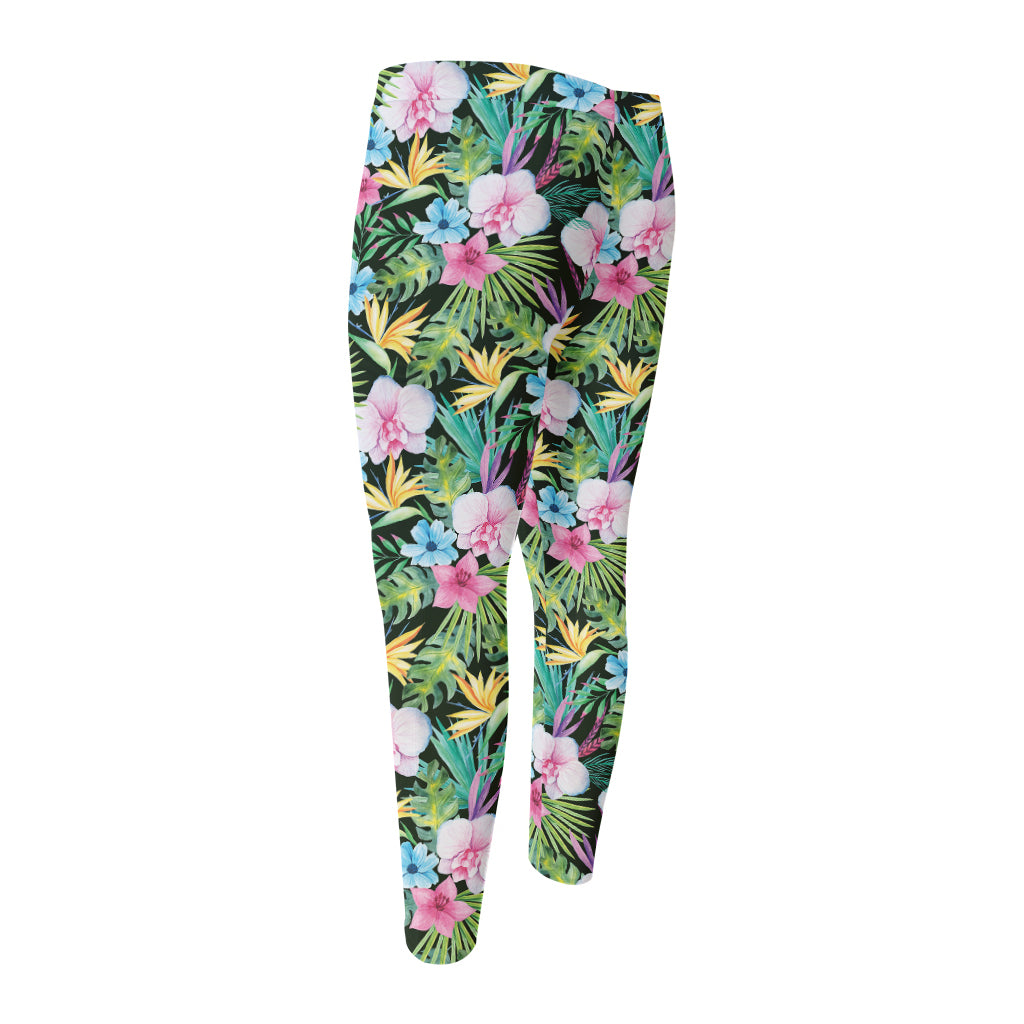 Vintage Tropical Jungle Hawaiian Print Men's Compression Pants