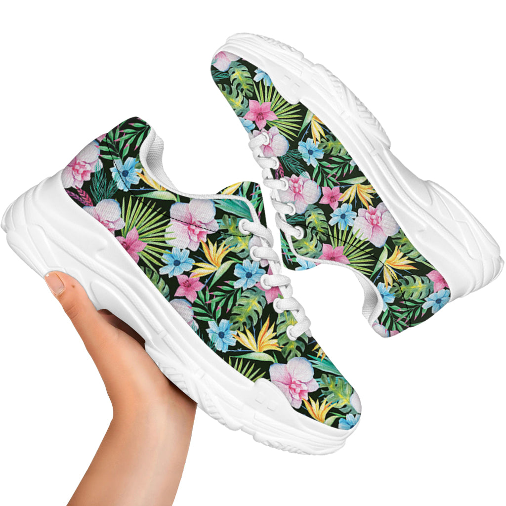 Vintage Tropical Jungle Hawaiian Print White Chunky Shoes