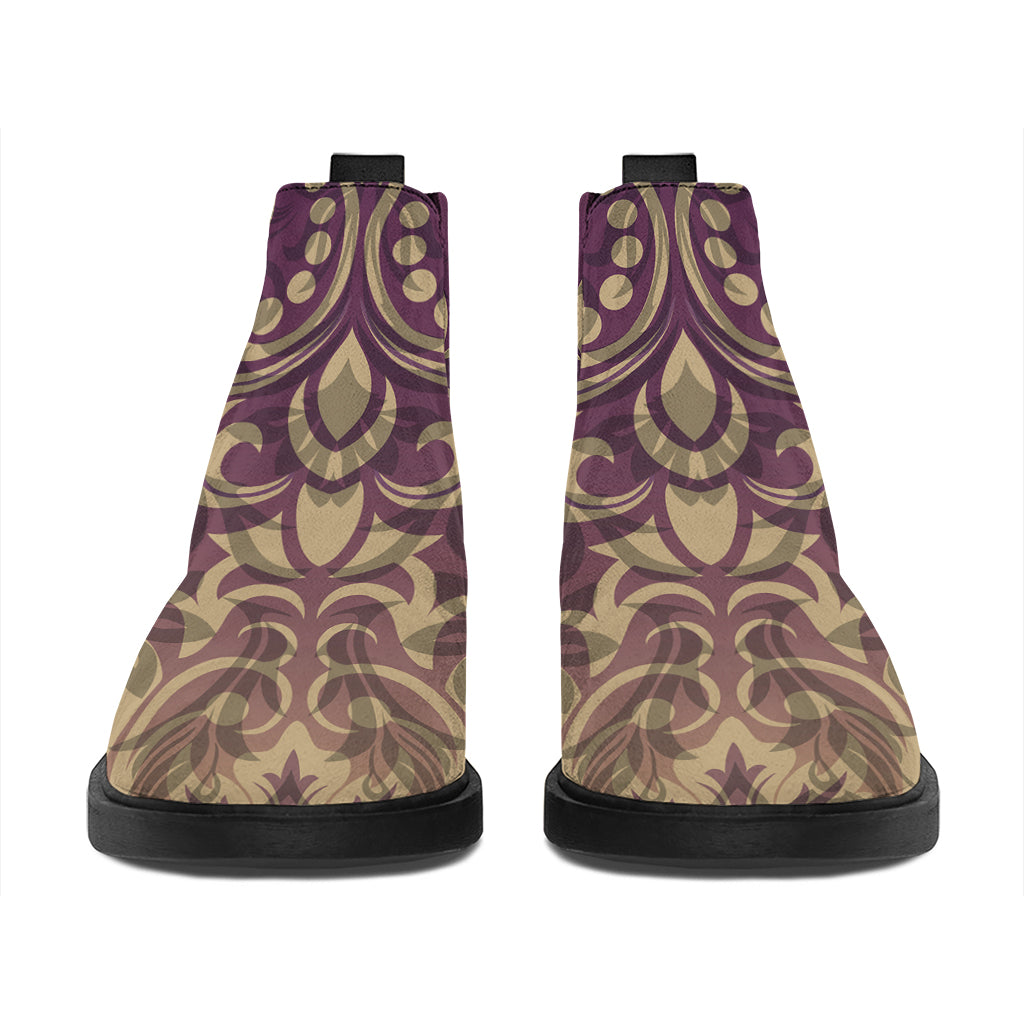 Vintage Western Damask Floral Print Flat Ankle Boots