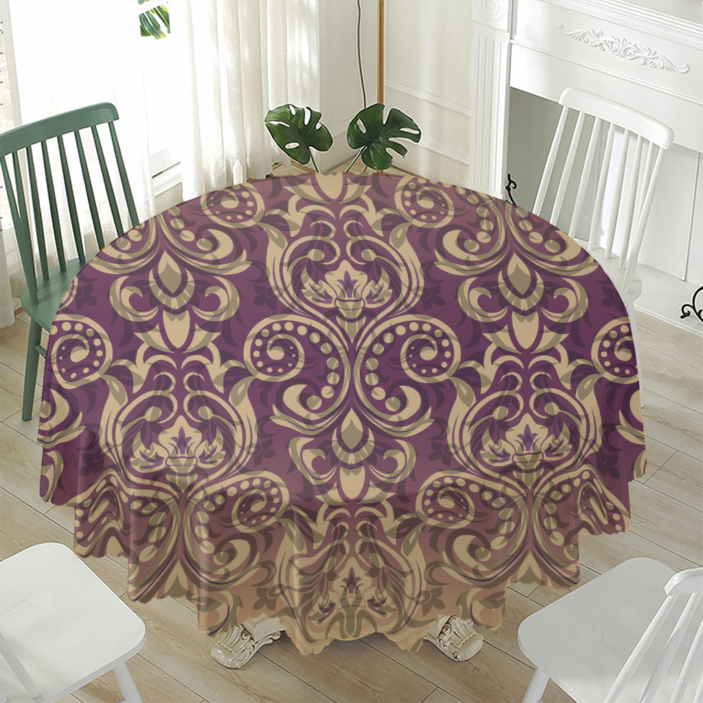 Vintage Western Damask Floral Print Waterproof Round Tablecloth