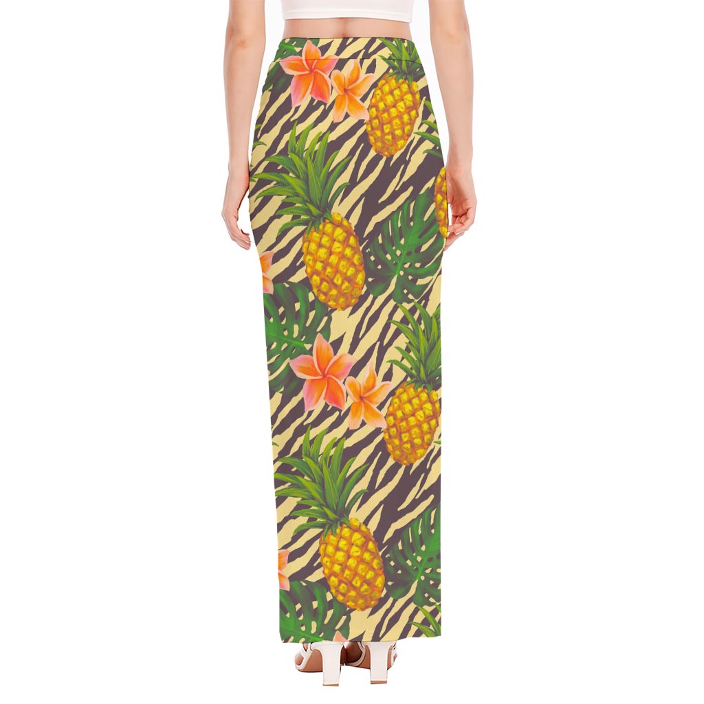 Vintage Zebra Pineapple Pattern Print High Slit Maxi Skirt