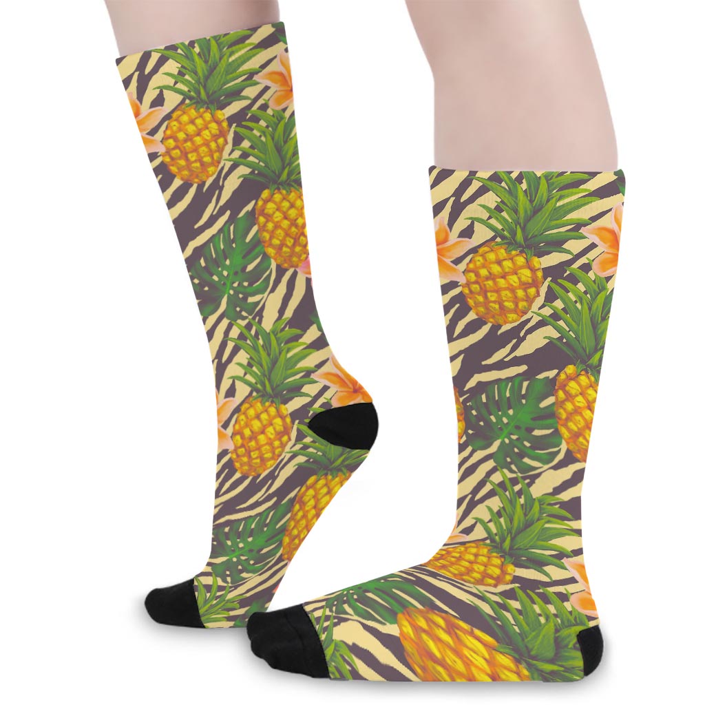 Vintage Zebra Pineapple Pattern Print Long Socks