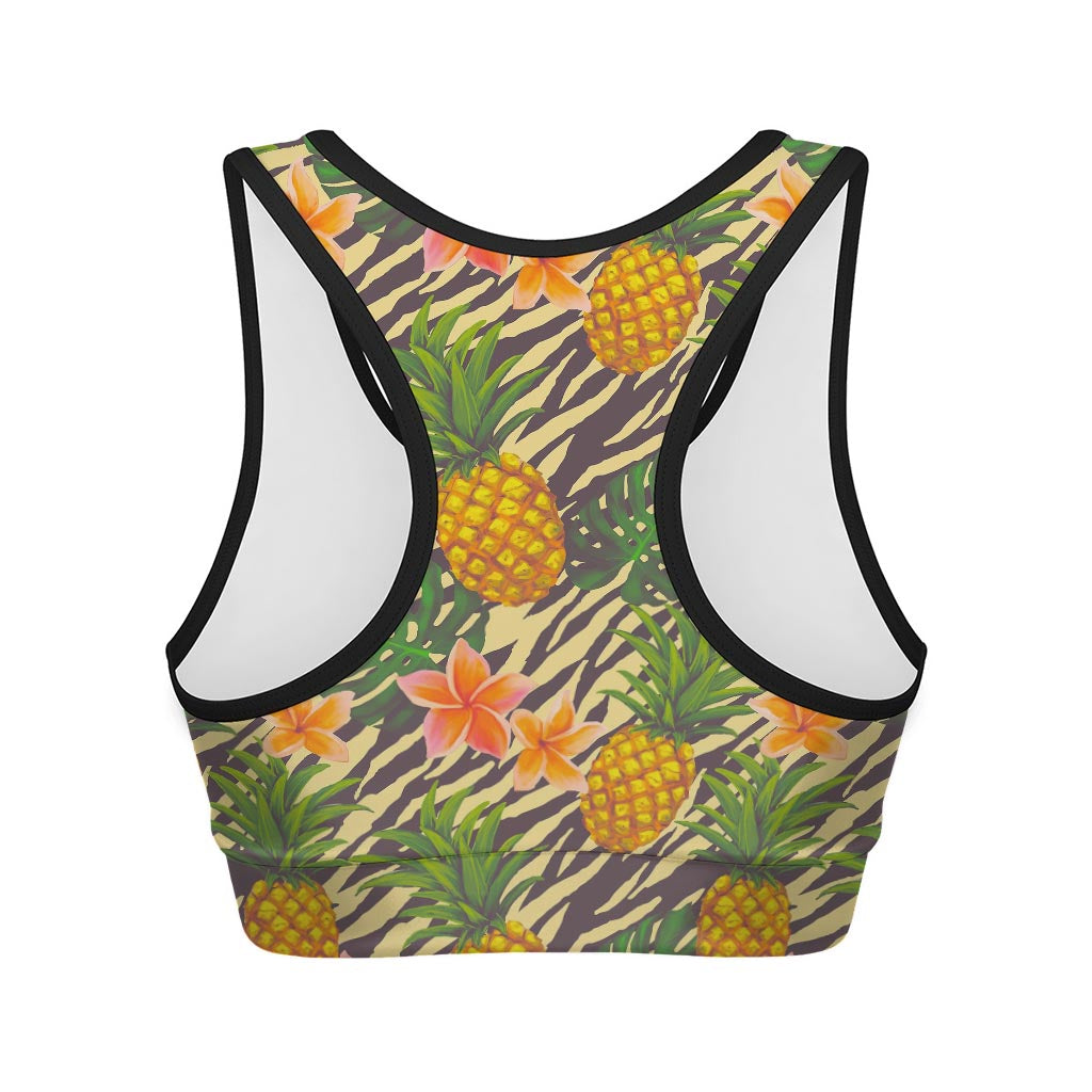 Vintage Zebra Pineapple Pattern Print Women's Sports Bra