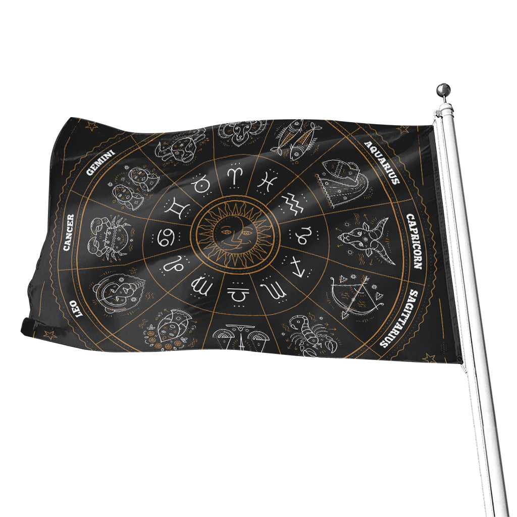 Vintage Zodiac Circle Print Flag
