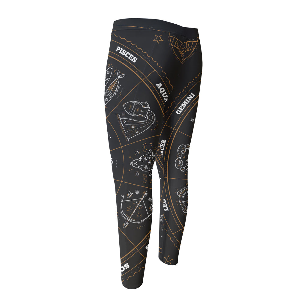 Vintage Zodiac Circle Print Men's Compression Pants