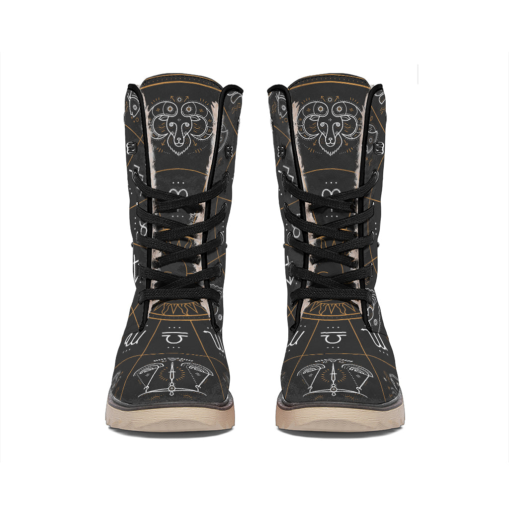 Vintage Zodiac Circle Print Winter Boots