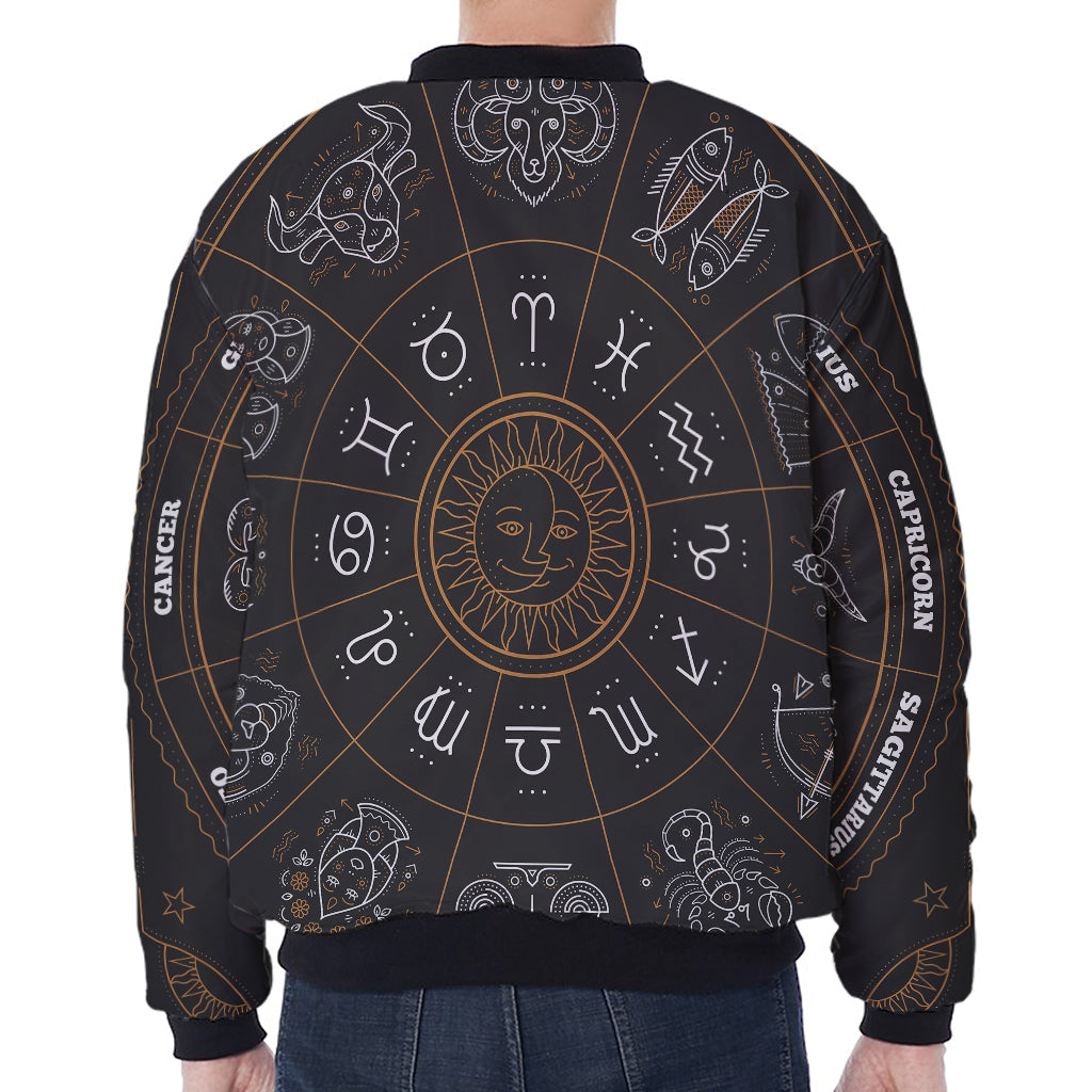 Vintage Zodiac Circle Print Zip Sleeve Bomber Jacket