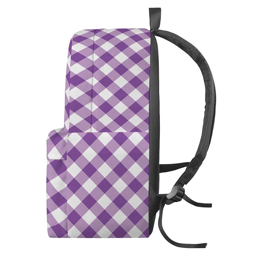 Violet And White Gingham Pattern Print Backpack