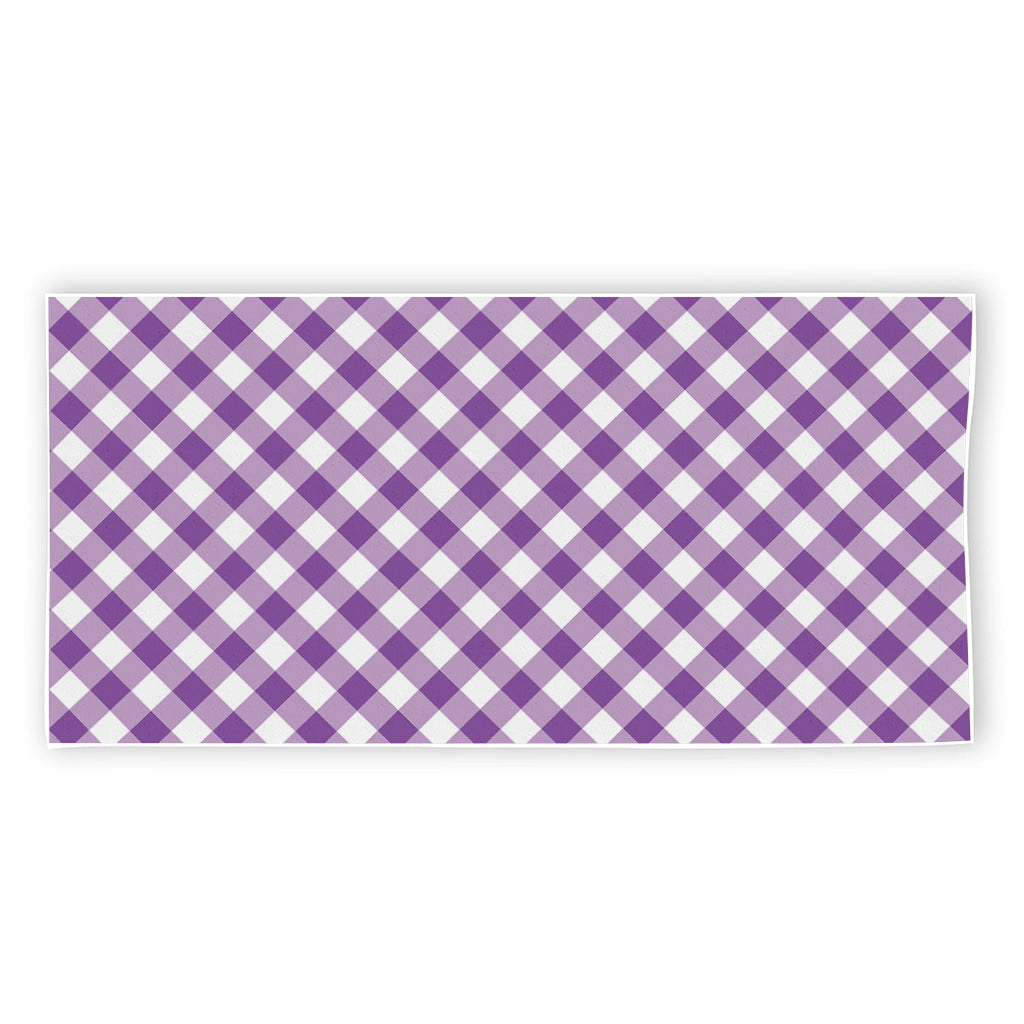 Violet And White Gingham Pattern Print Beach Towel