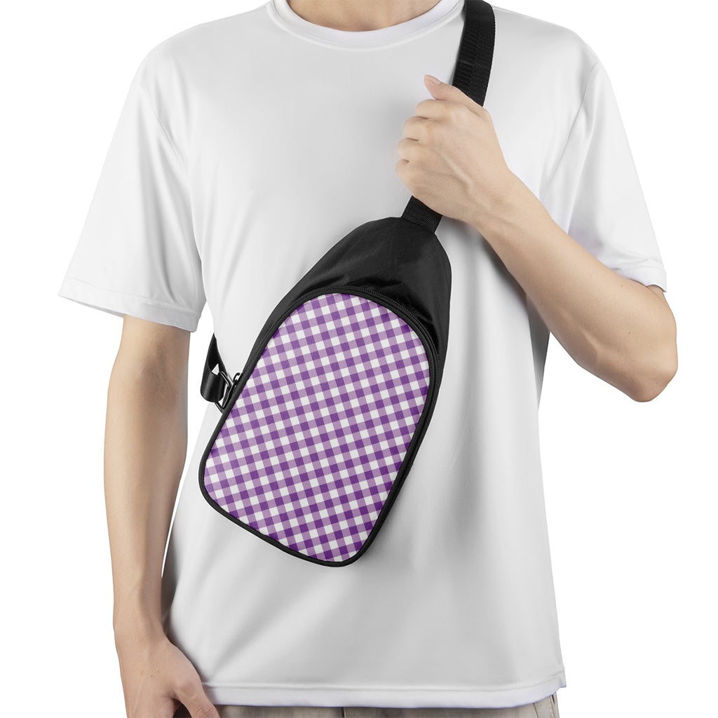 Violet And White Gingham Pattern Print Chest Bag