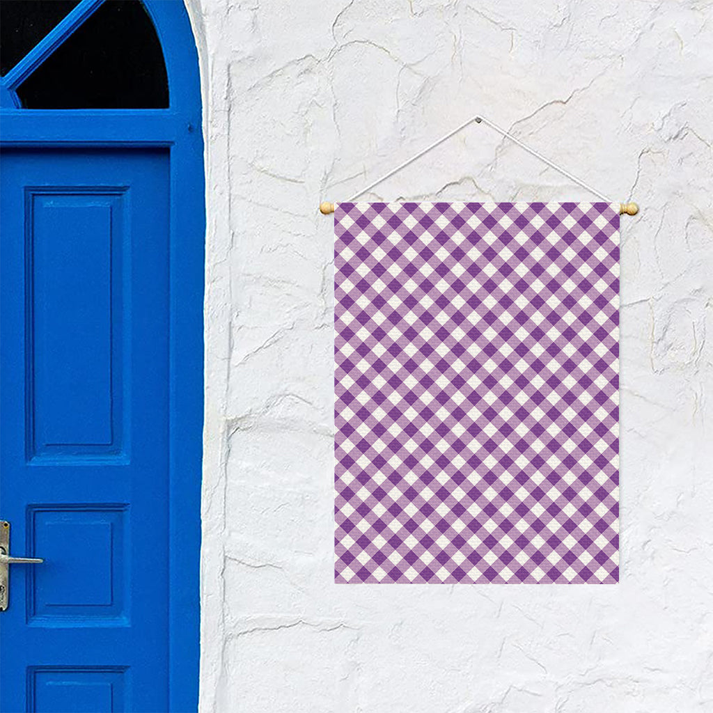 Violet And White Gingham Pattern Print Garden Flag