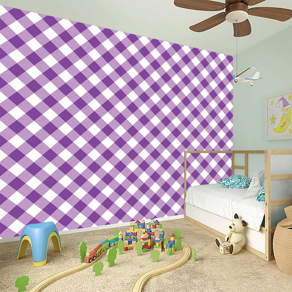 Violet And White Gingham Pattern Print Wall Sticker