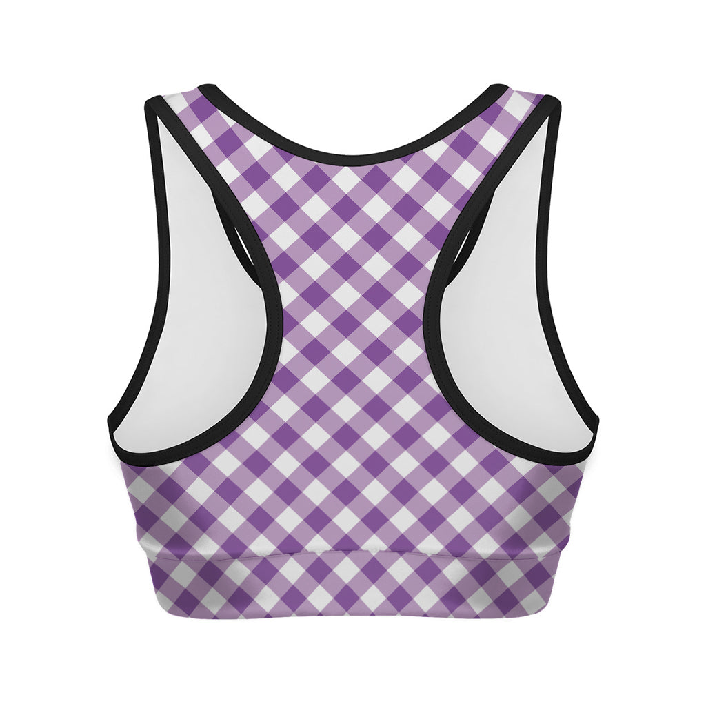 Violet And White Gingham Pattern Print Women's Sports Bra
