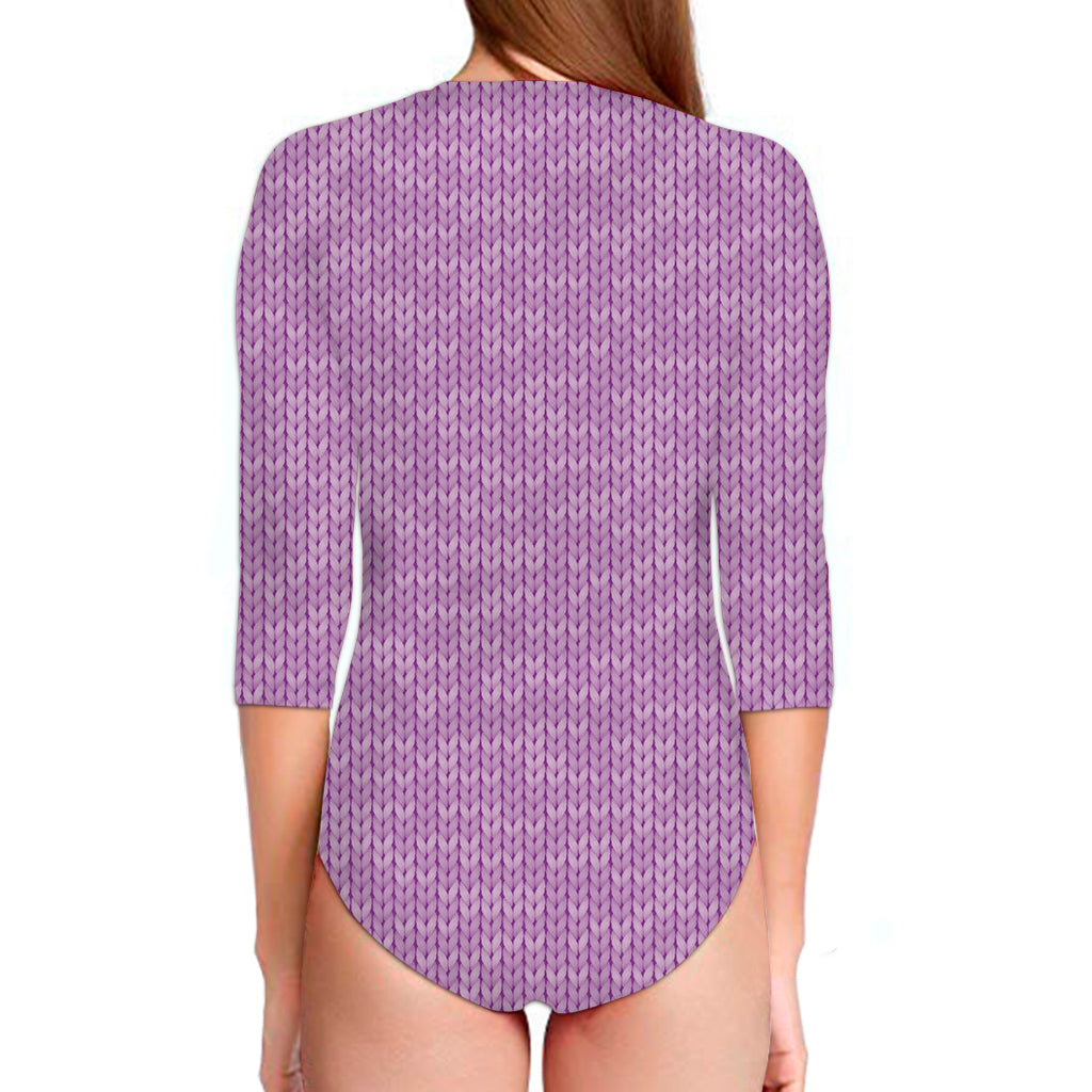 Violet Knitted Pattern Print Long Sleeve Swimsuit