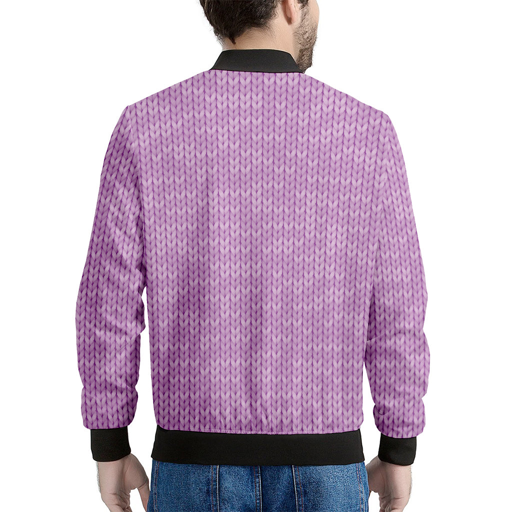 Violet Knitted Pattern Print Men's Bomber Jacket