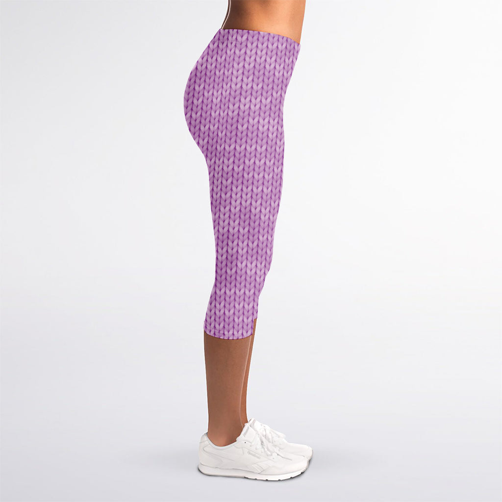 Violet Knitted Pattern Print Women's Capri Leggings