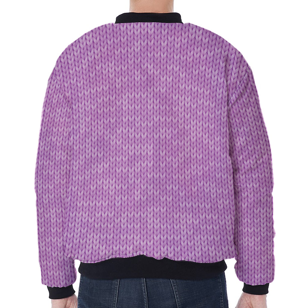 Violet Knitted Pattern Print Zip Sleeve Bomber Jacket