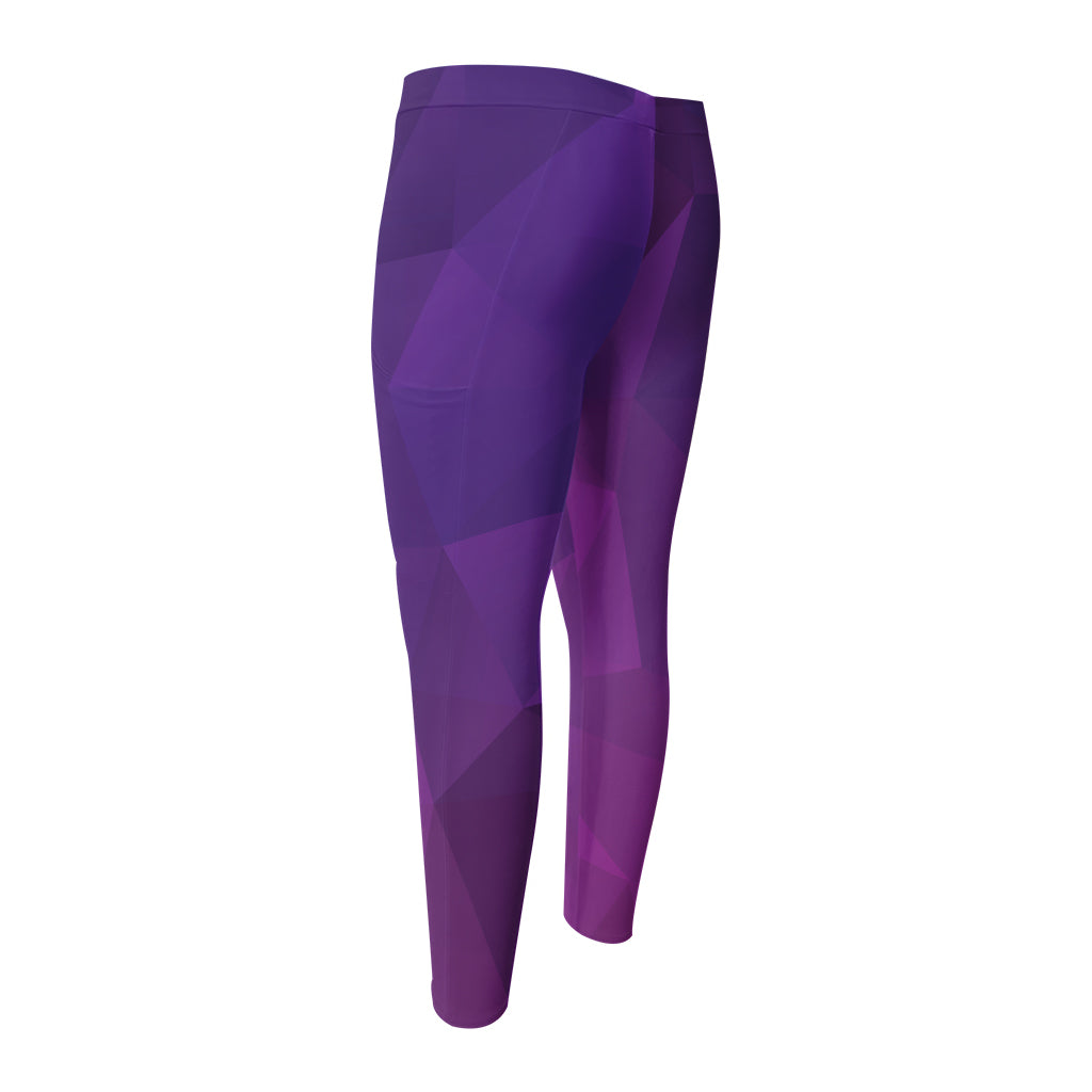 Violet Polygonal Geometric Print Men's Compression Pants