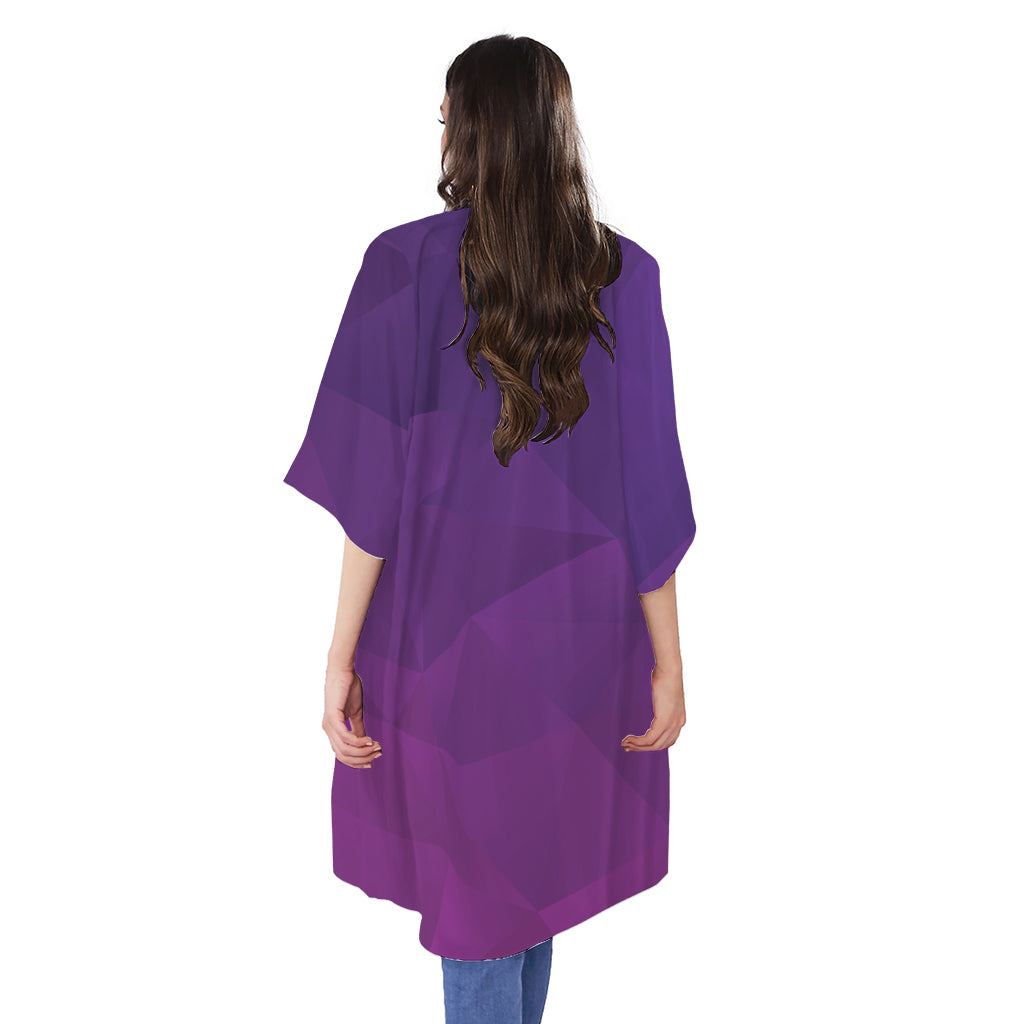 Violet Polygonal Geometric Print Open Front Beach Cover Up