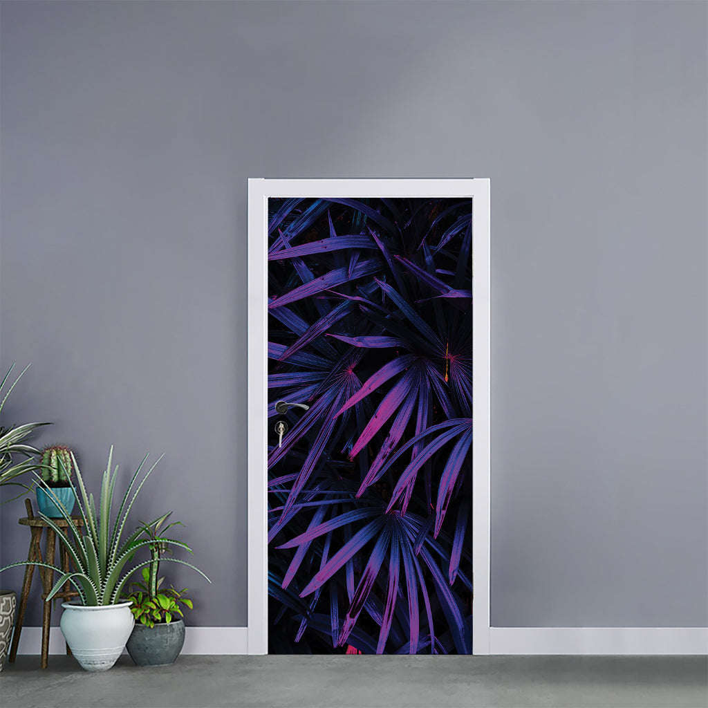 Violet Tropical Leaves Print Door Sticker