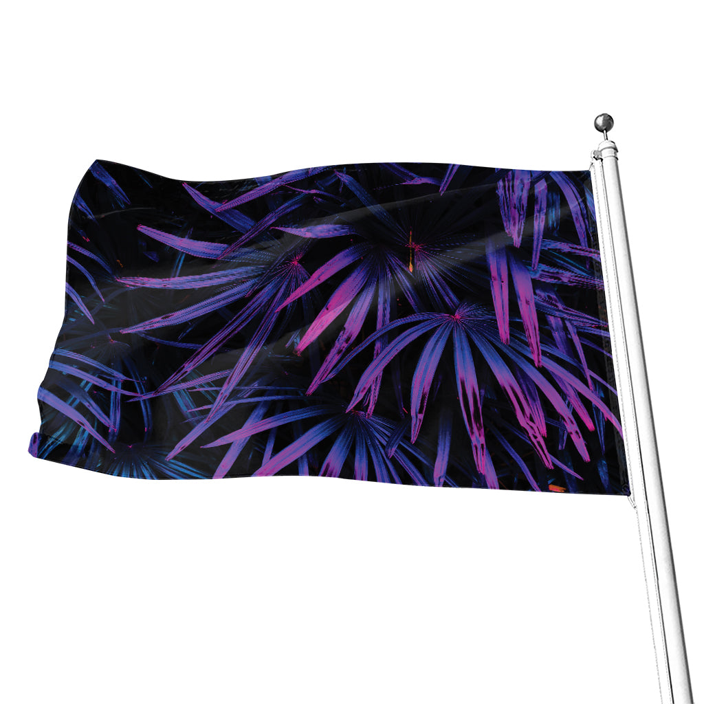 Violet Tropical Leaves Print Flag