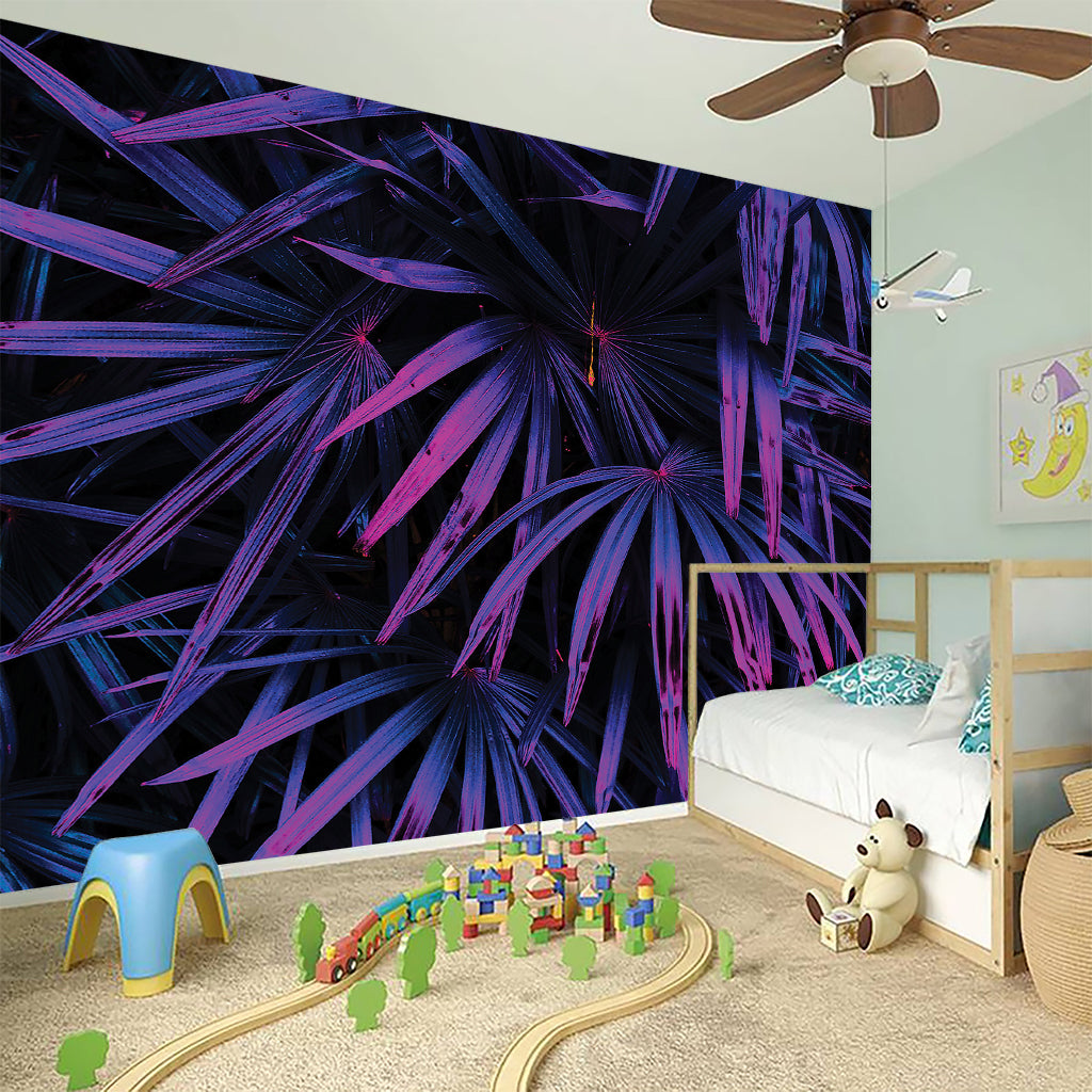 Violet Tropical Leaves Print Wall Sticker