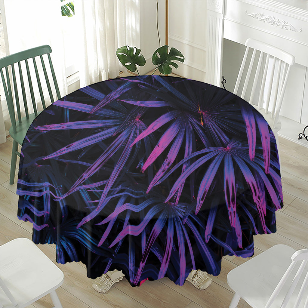 Violet Tropical Leaves Print Waterproof Round Tablecloth