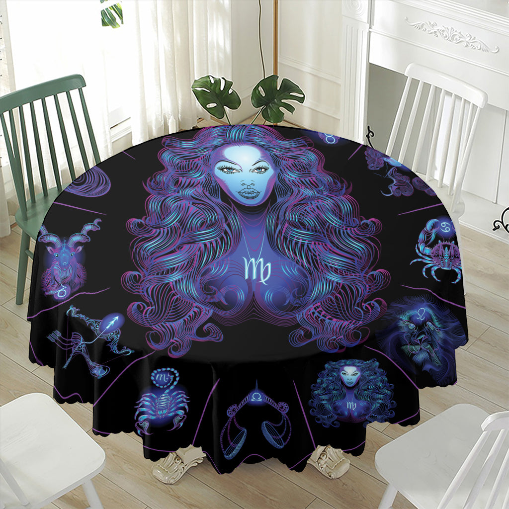 Virgo And Astrological Signs Print Waterproof Round Tablecloth