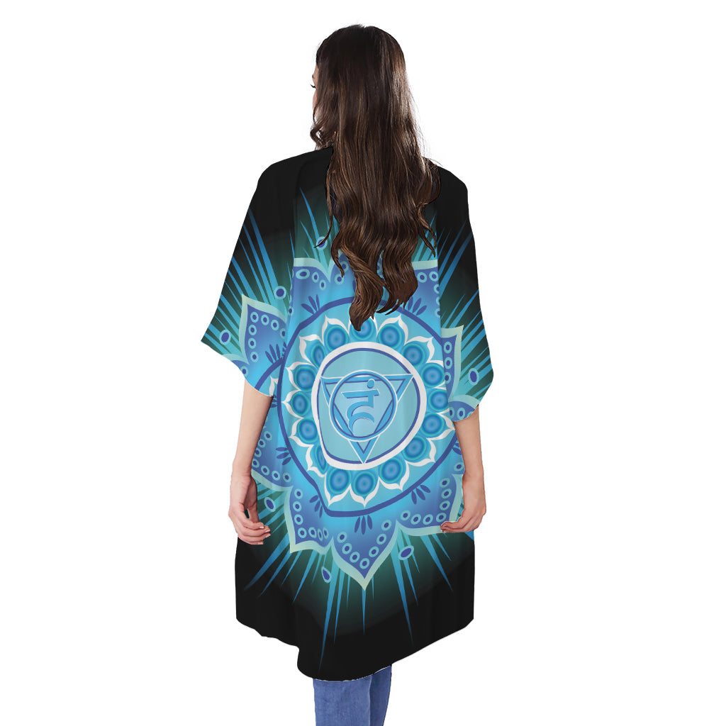 Vishuddha Chakra Mandala Print Open Front Beach Cover Up